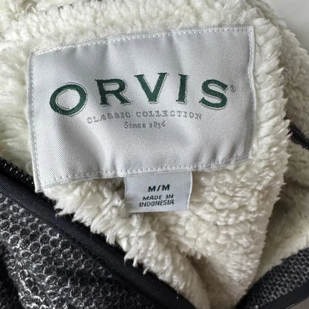 Orvis Black Fleece Lined Quarter Zip Pullover Outdoor Gorpcore Sweater Medium